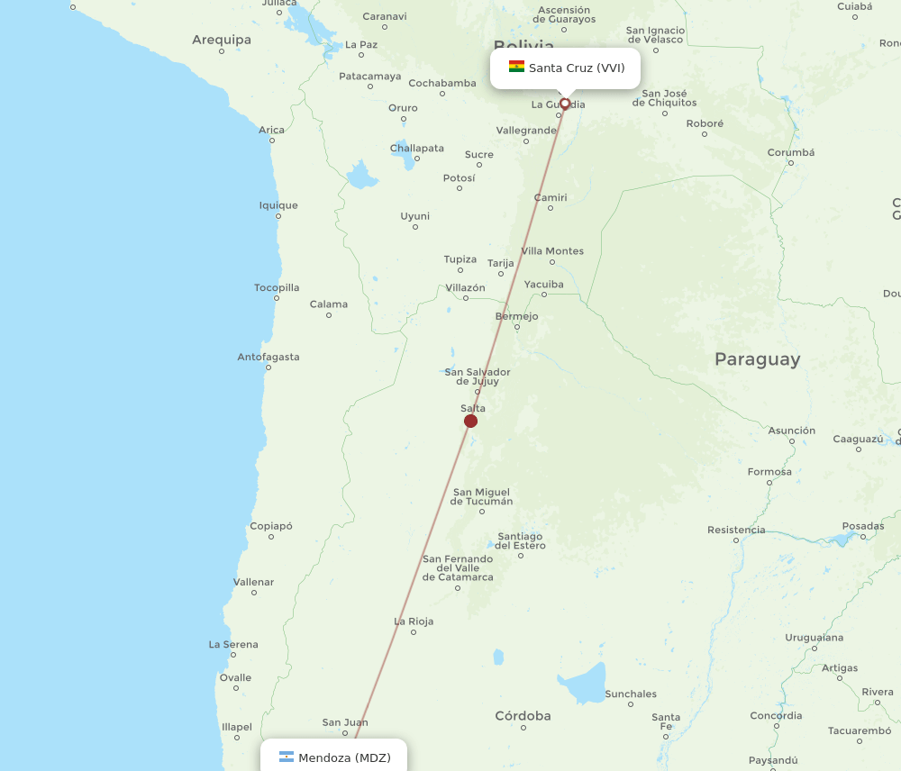 MDZ to VVI flights and routes map