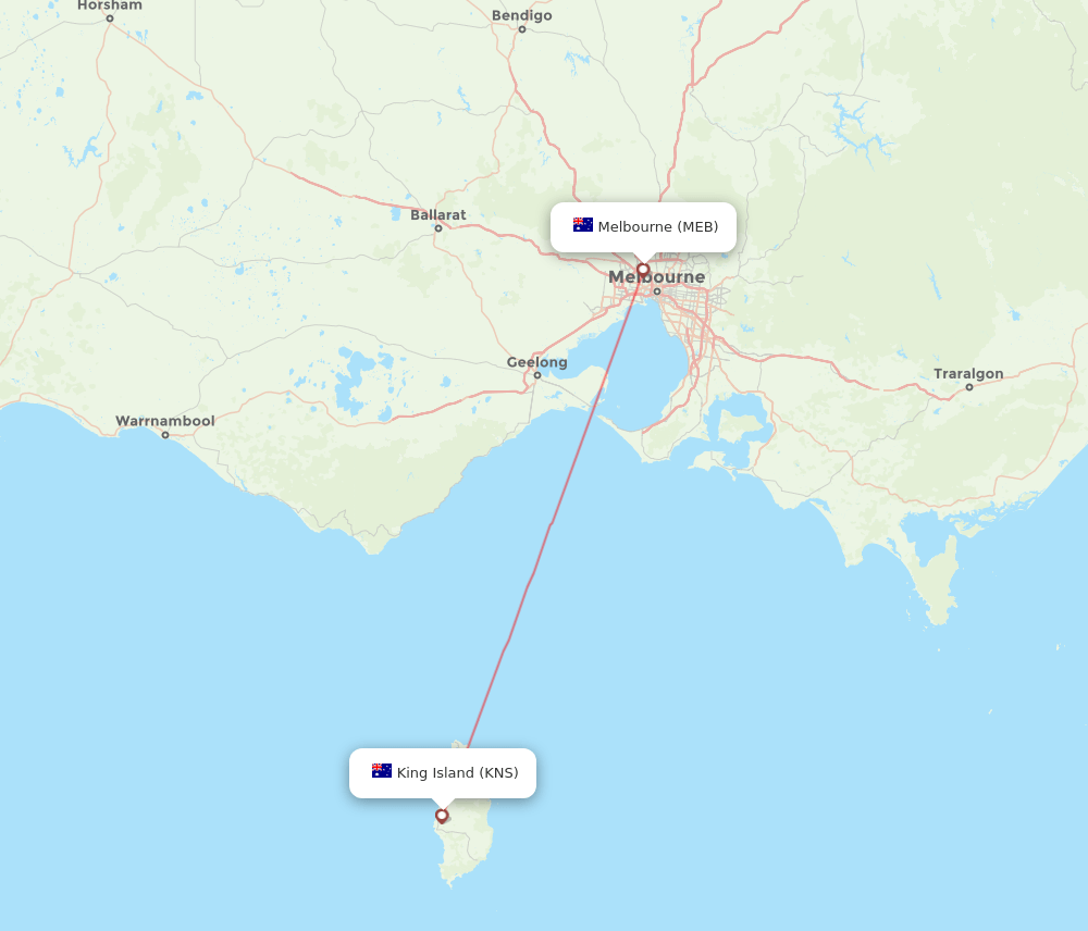 MEB to KNS flights and routes map