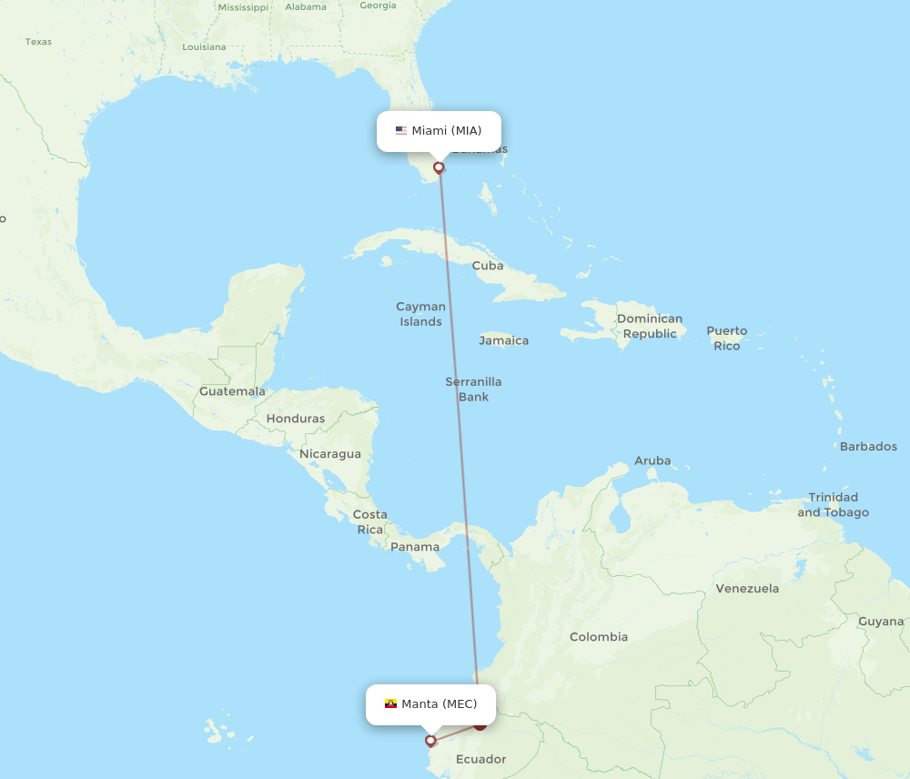 MEC to MIA flights and routes map