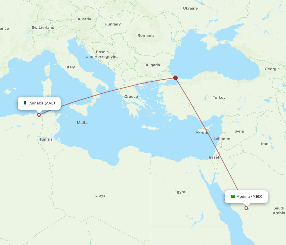 Annaba - Madinah route map and flight paths