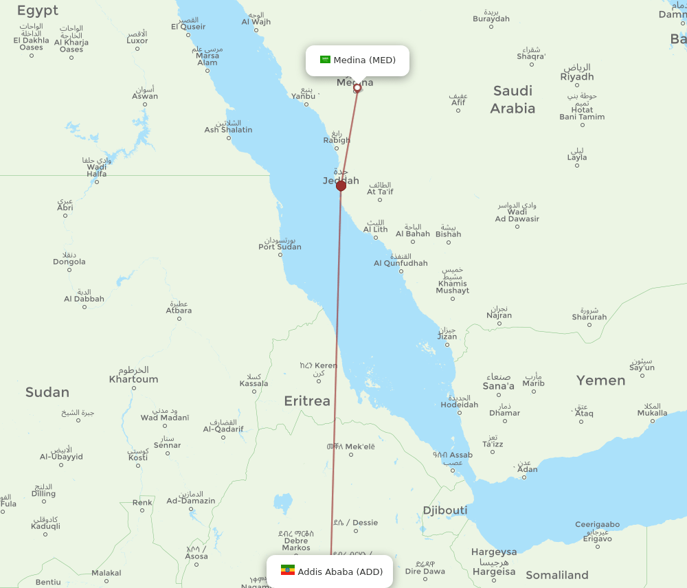 MED to ADD flights and routes map