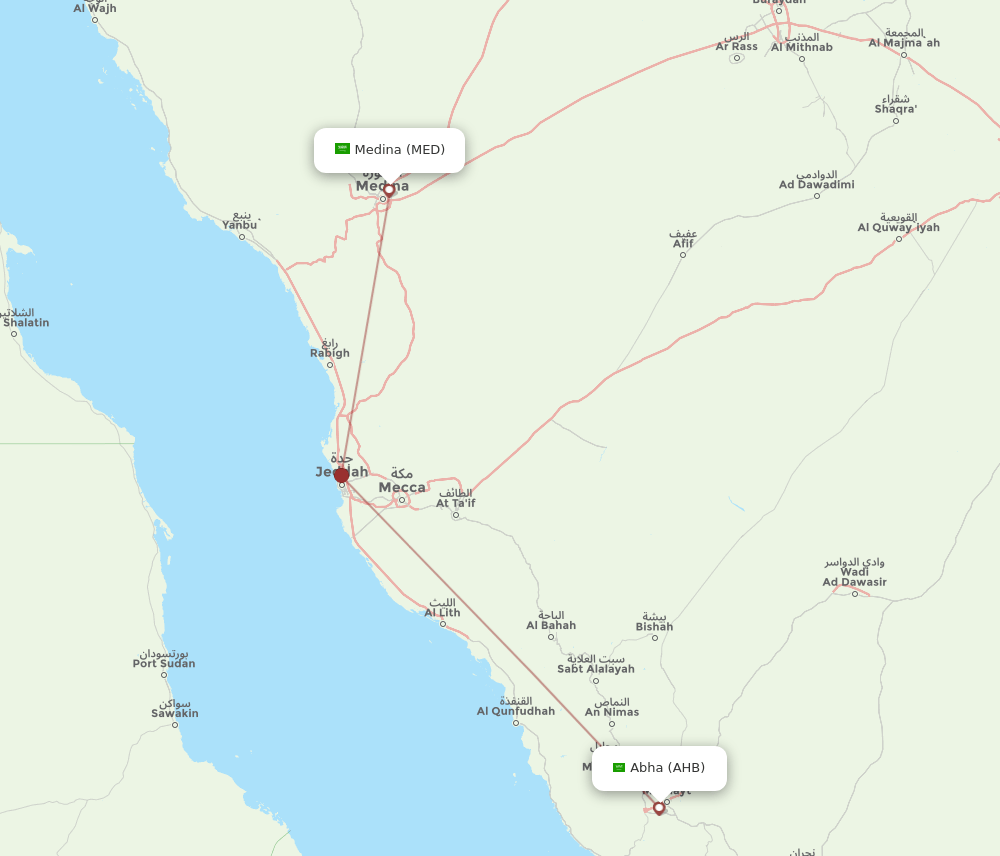 MED to AHB flights and routes map