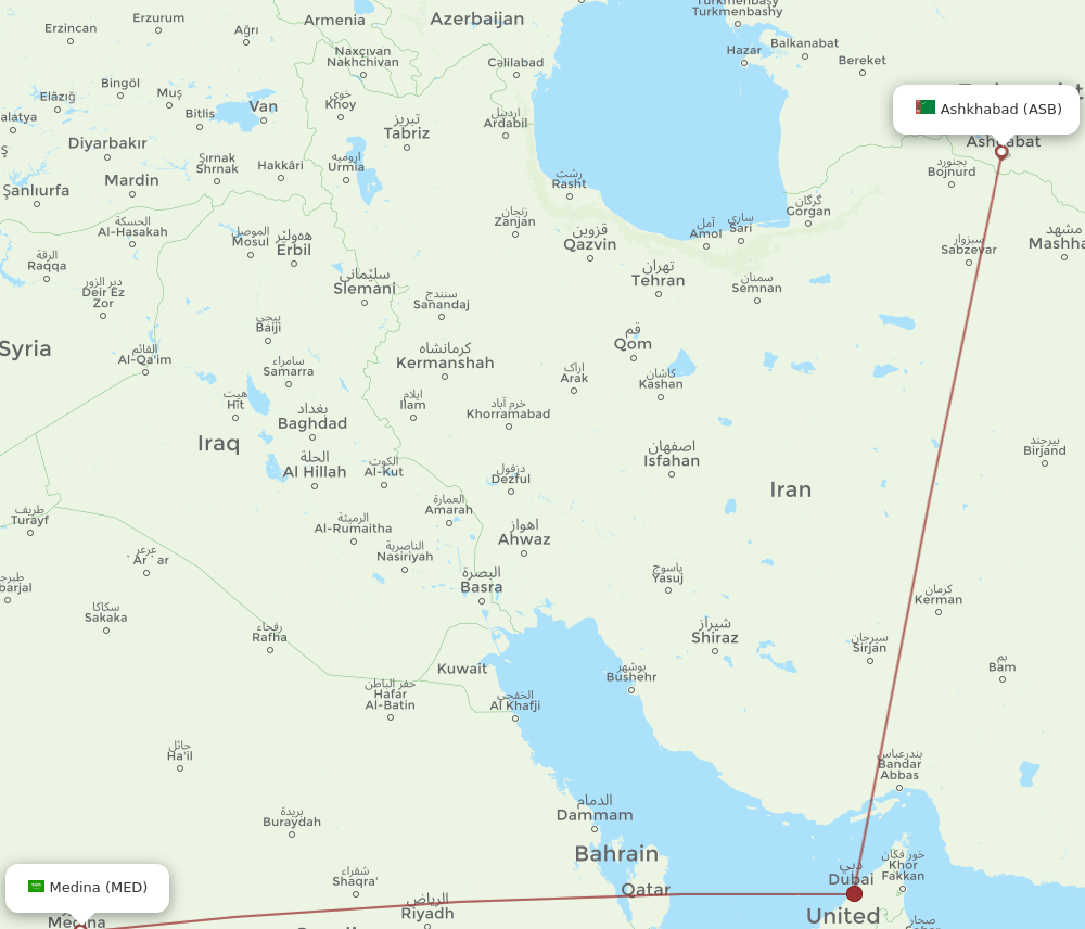 MED to ASB flights and routes map