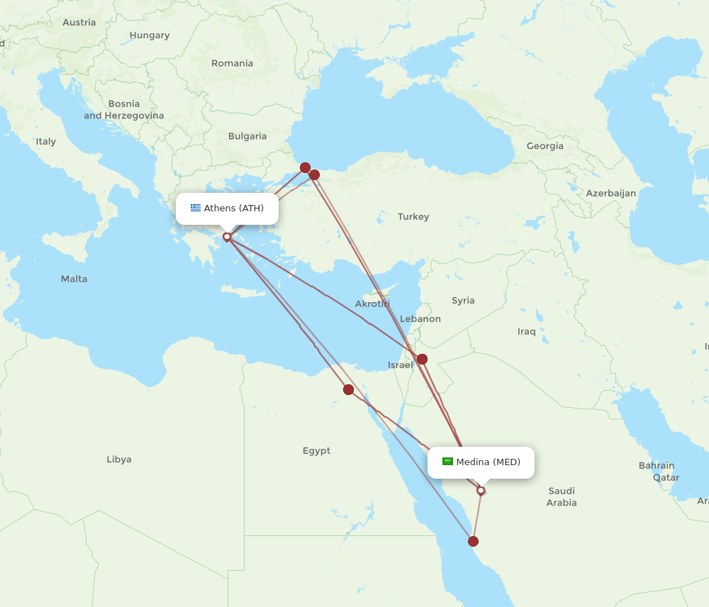 MED to ATH flights and routes map