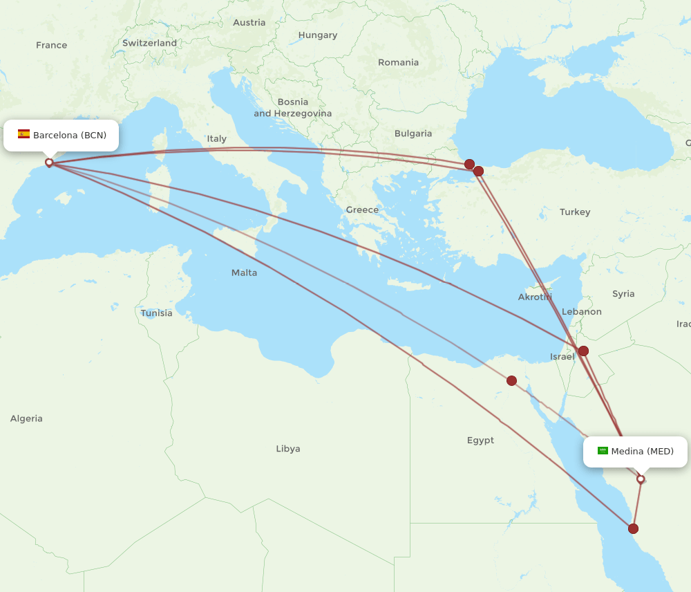 MED-BCN flight routes