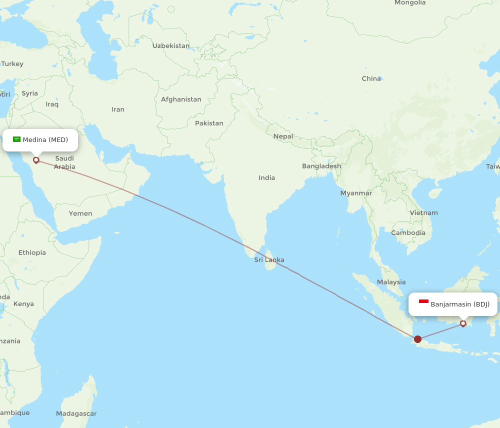 MED to BDJ flights and routes map