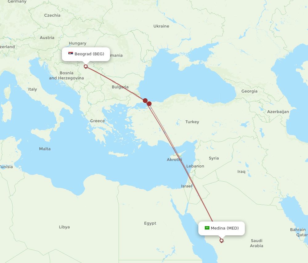 MED-BEG flight routes