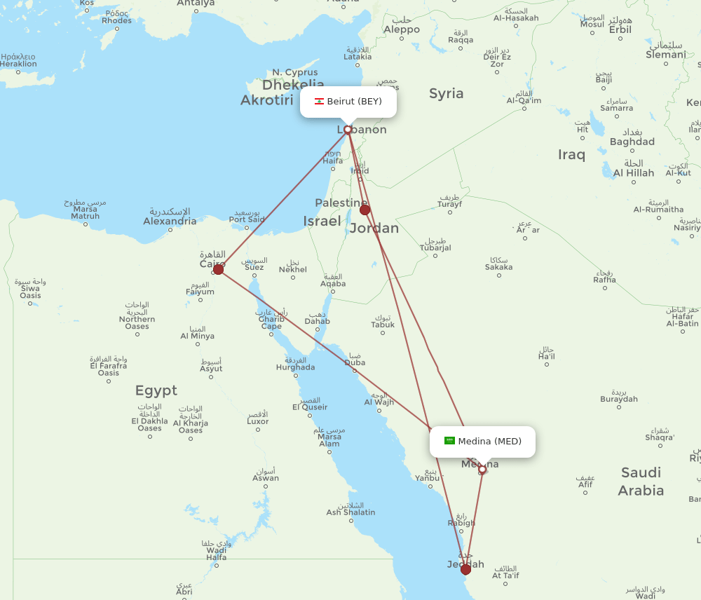MED-BEY flight routes