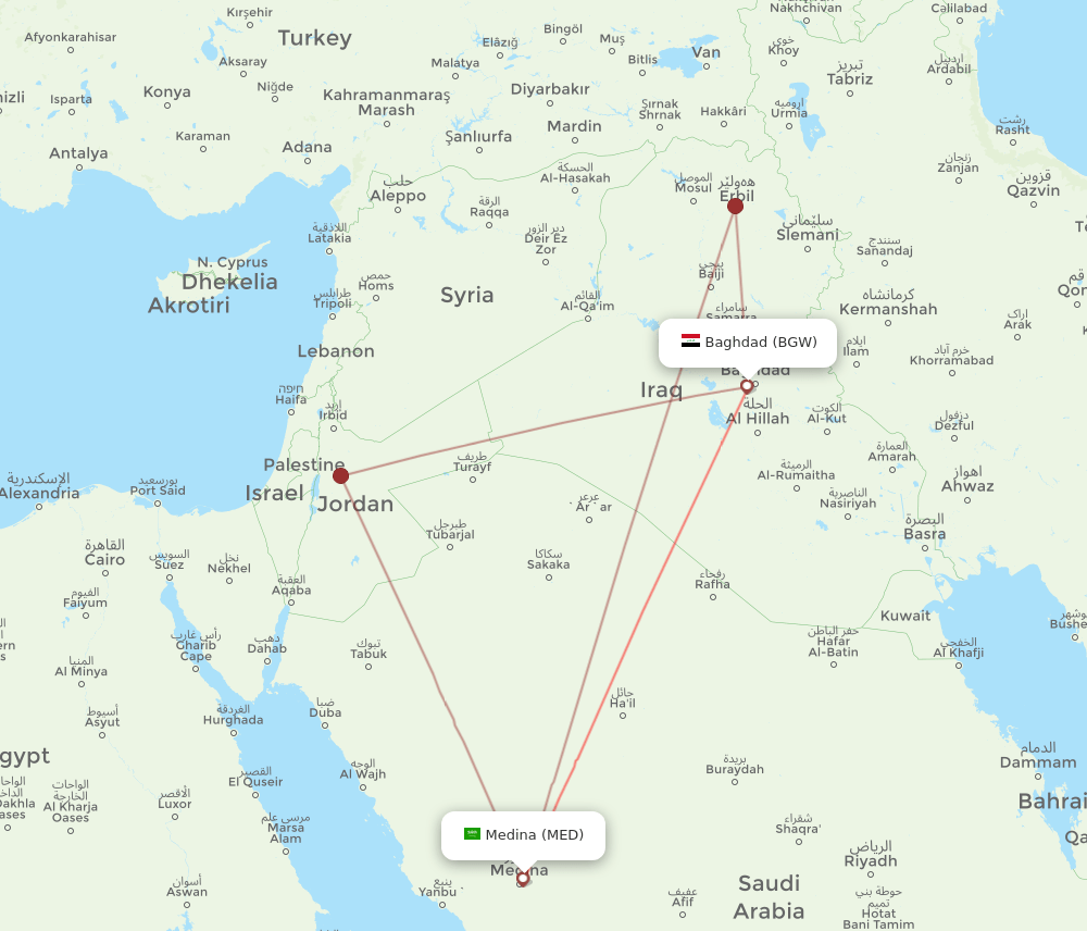 MED to BGW flights and routes map