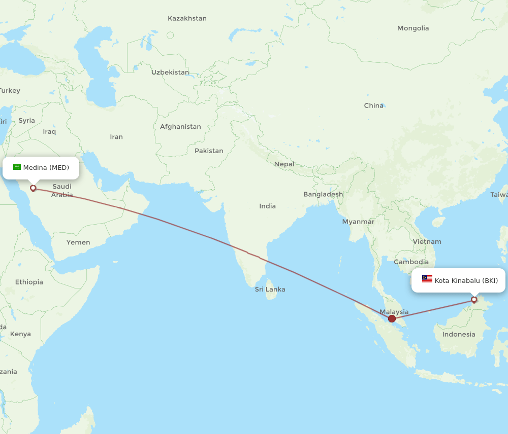 MED to BKI flights and routes map