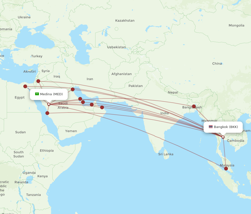 MED-BKK flight routes