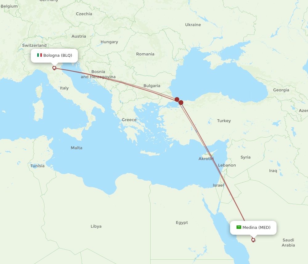 MED-BLQ flight routes