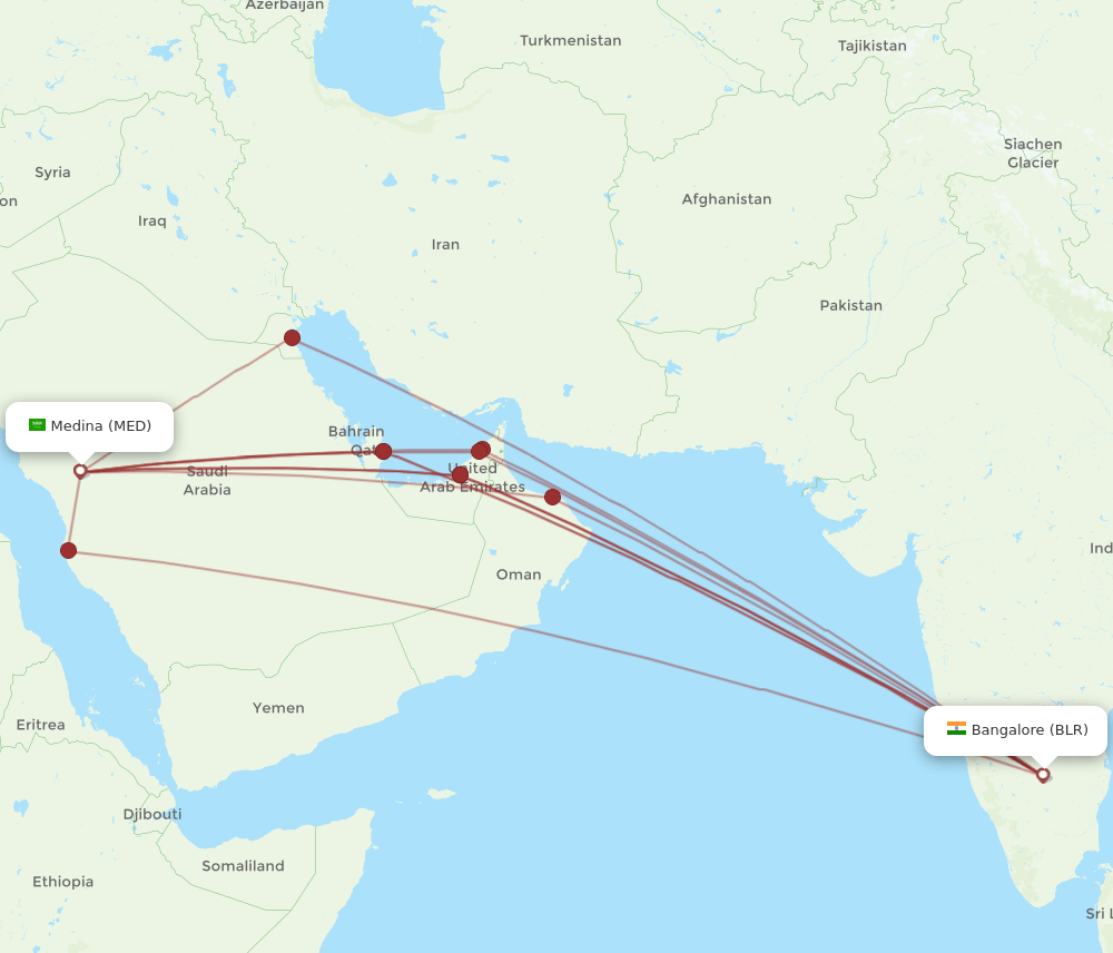 MED-BLR flight routes