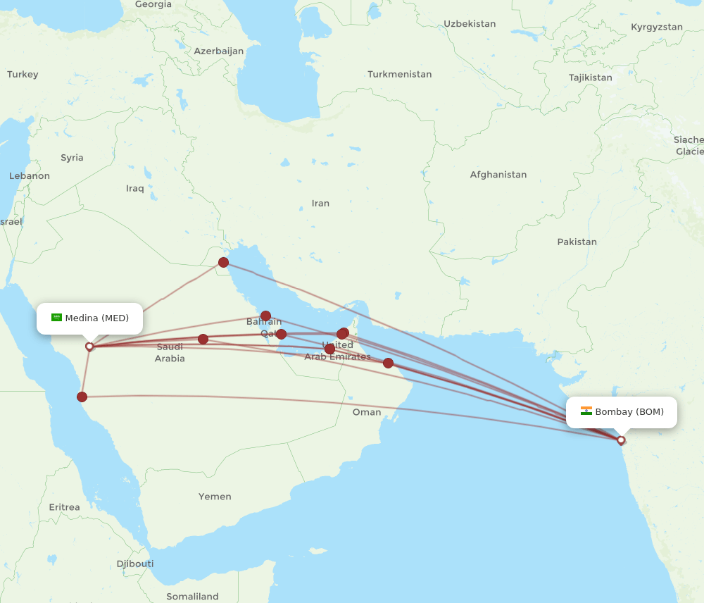 MED-BOM flight routes