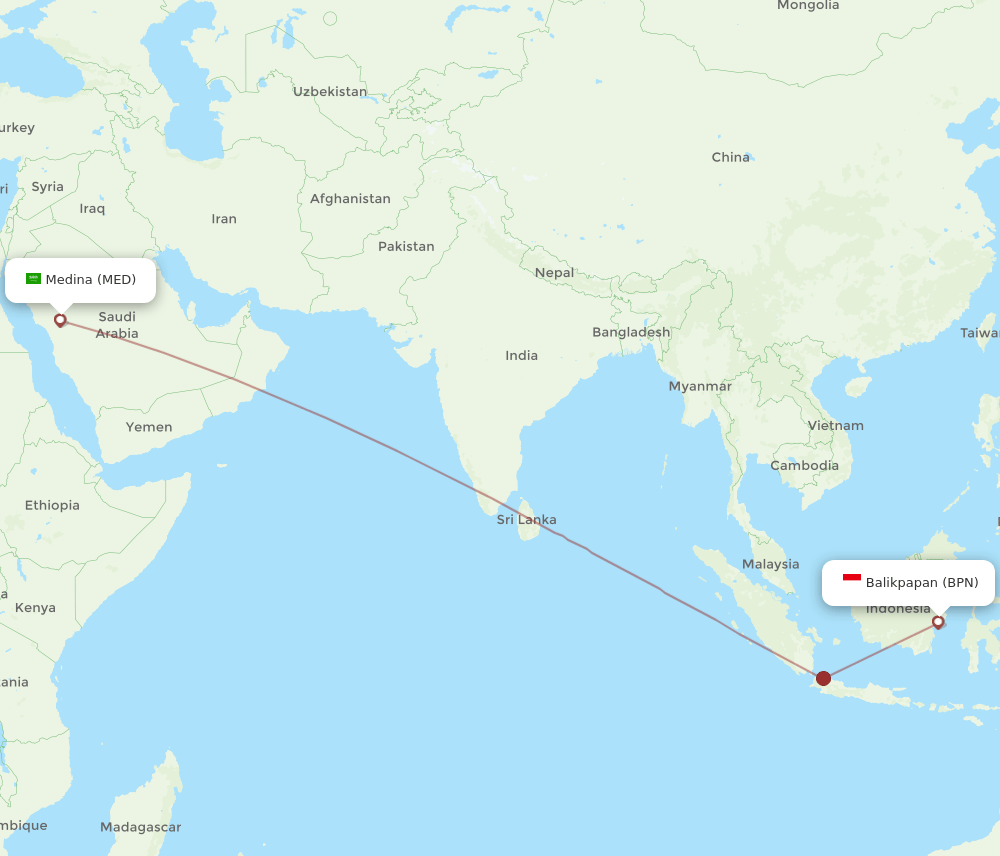 MED to BPN flights and routes map