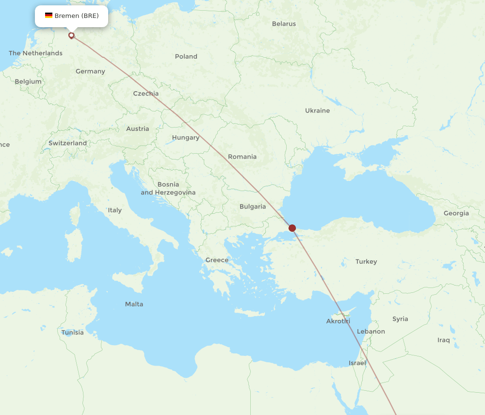 MED-BRE flight routes