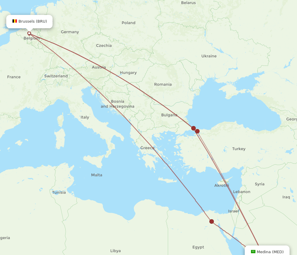 MED-BRU flight routes