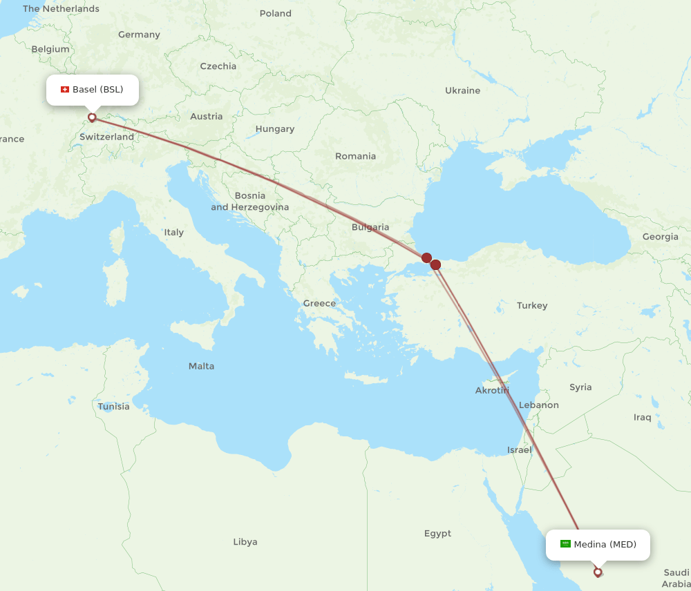MED-BSL flight routes