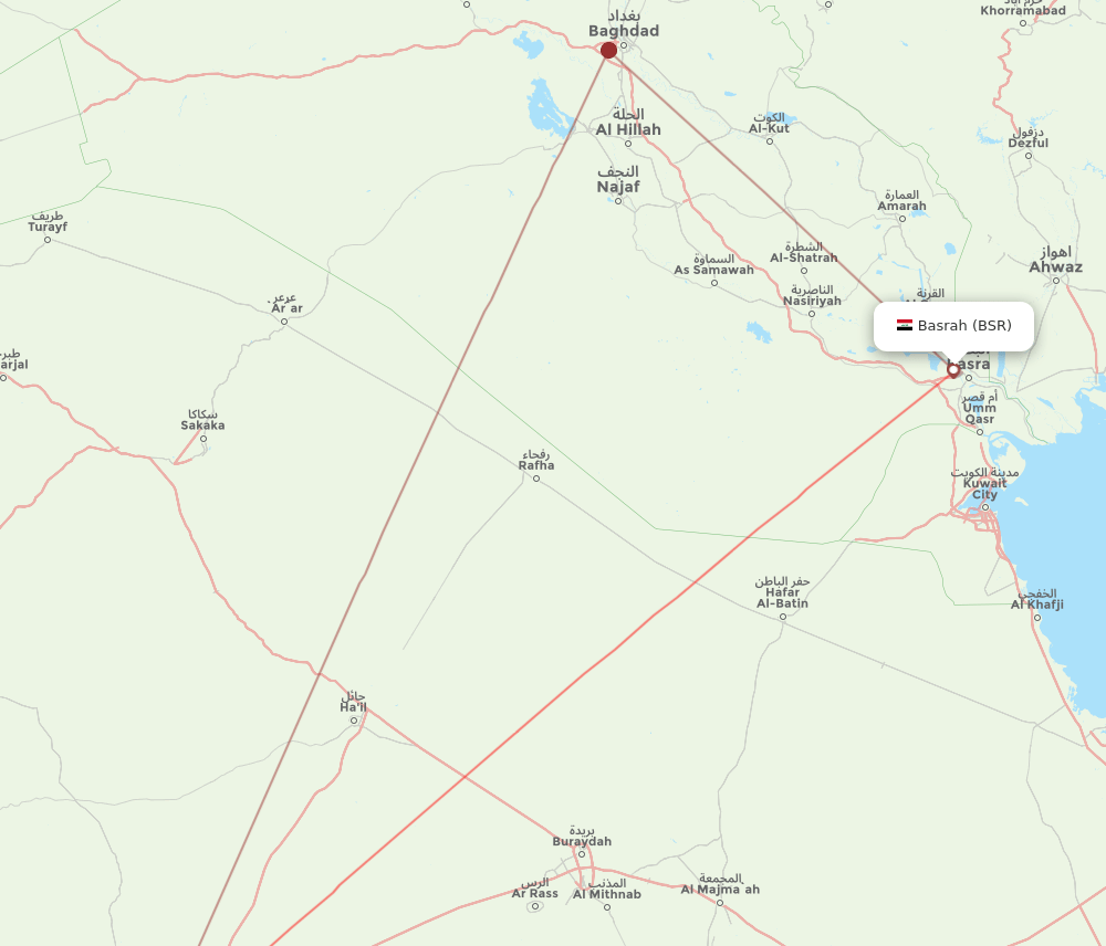 Madinah - Basra route map and flight paths