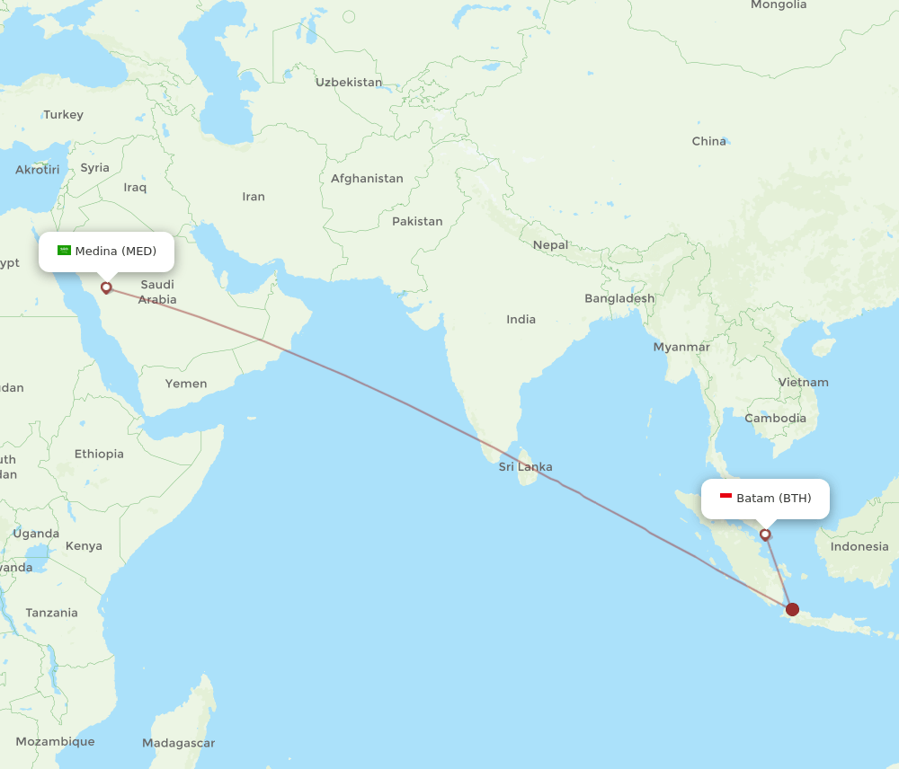 MED to BTH flights and routes map