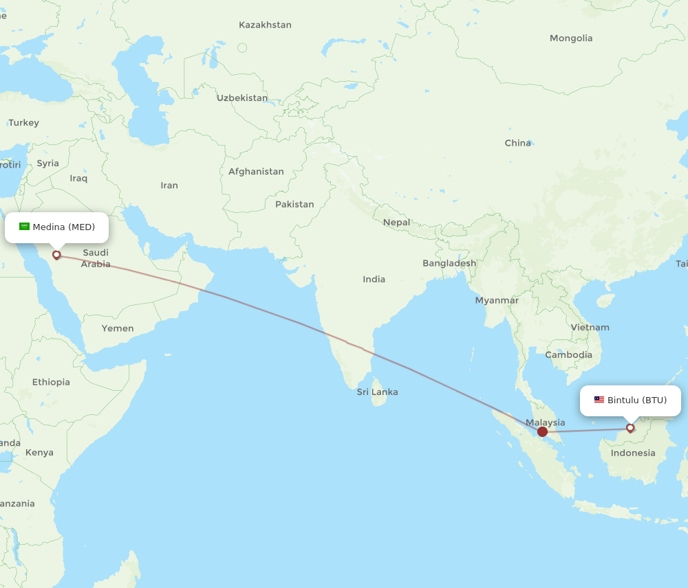 MED to BTU flights and routes map