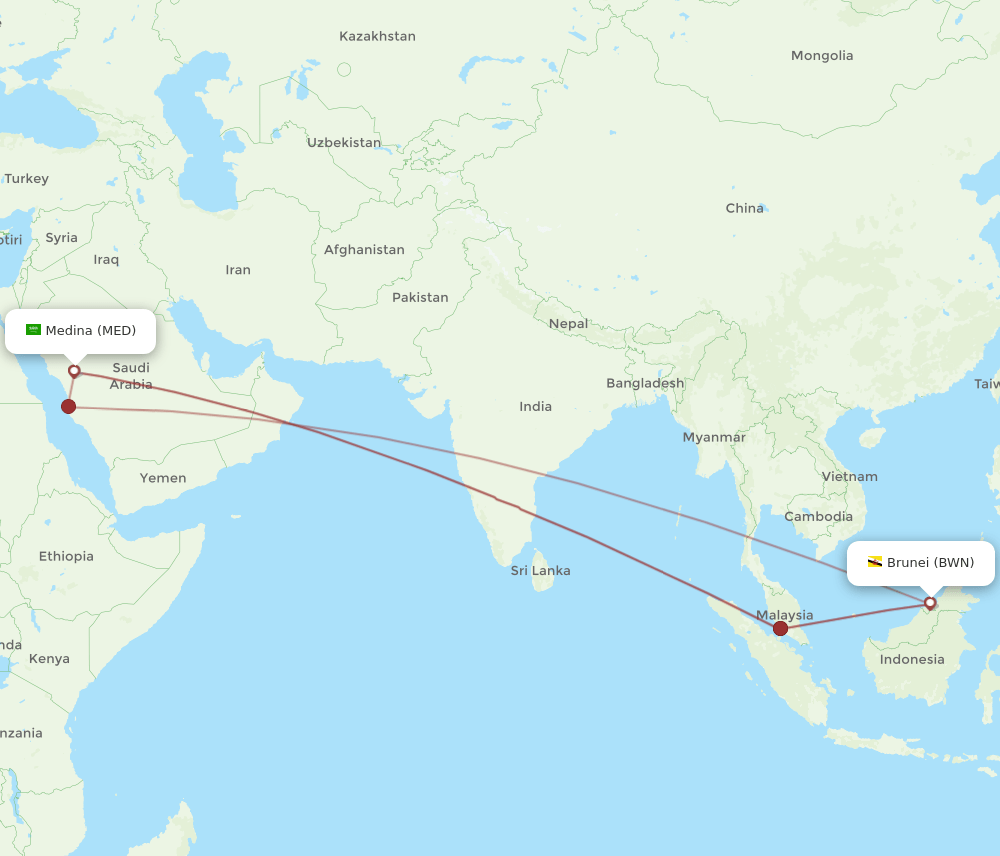 MED to BWN flights and routes map