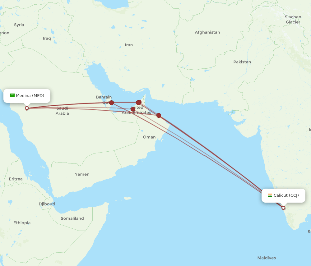 MED-CCJ flight routes