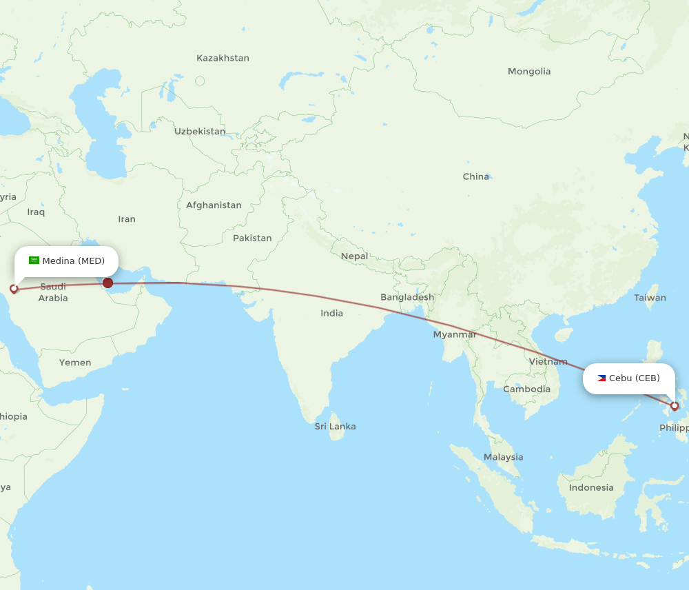 MED to CEB flights and routes map