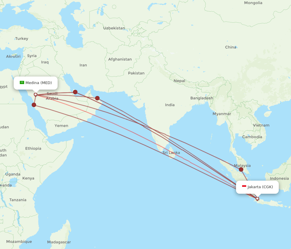 MED-CGK flight routes