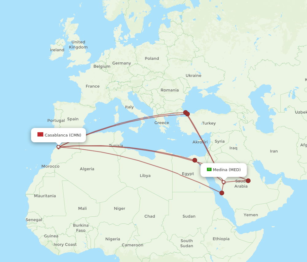 MED-CMN flight routes
