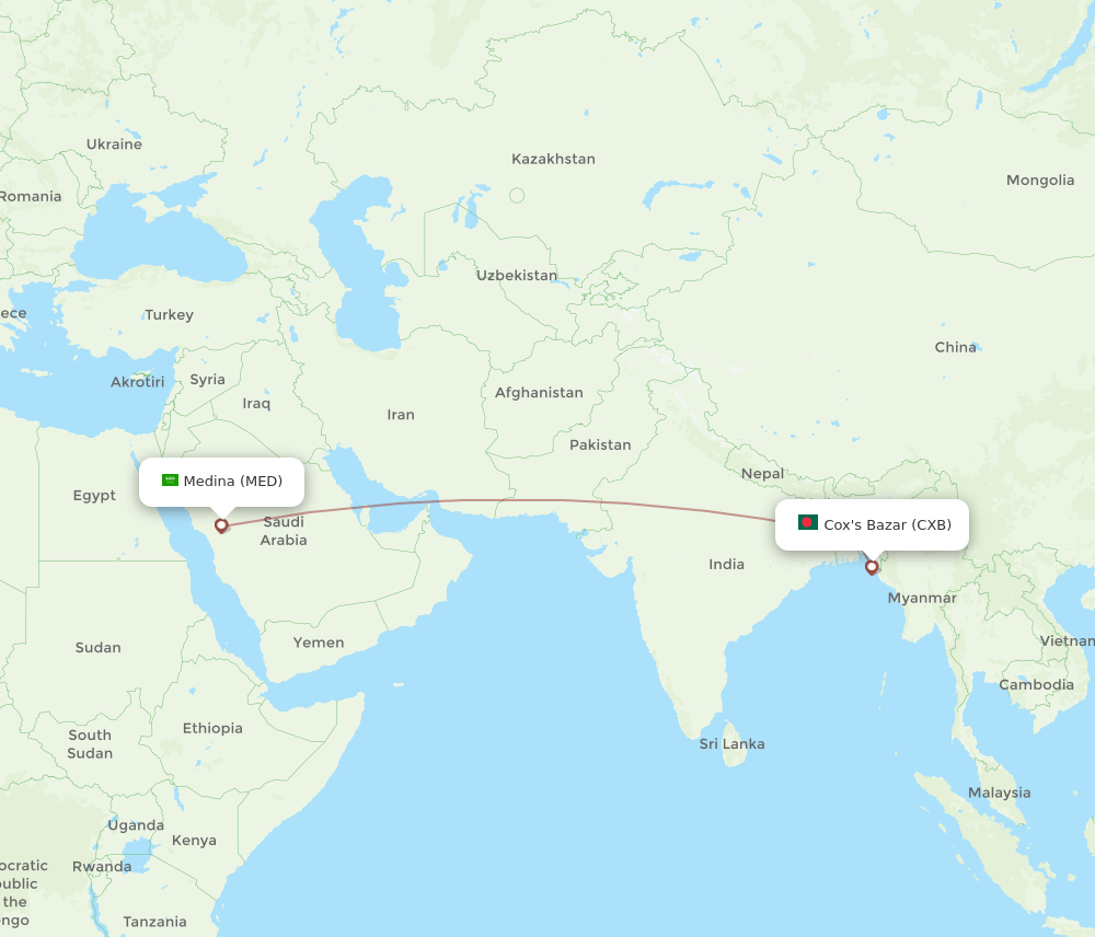 MED to CXB flights and routes map