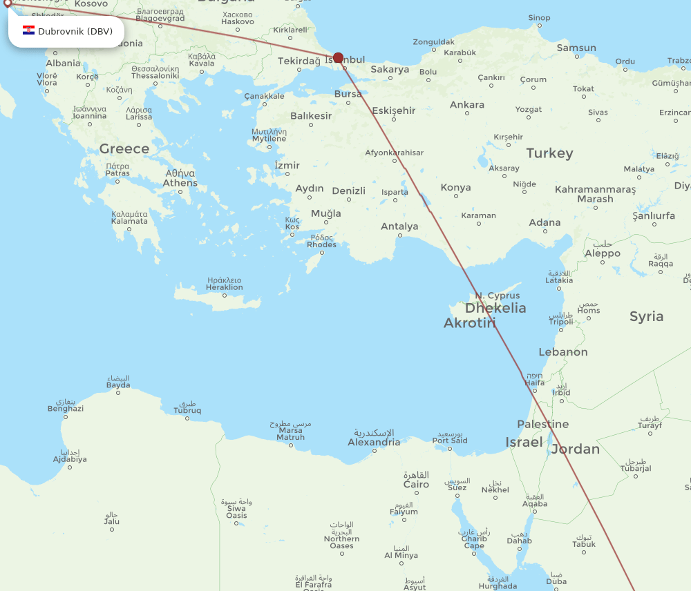 MED to DBV flights and routes map