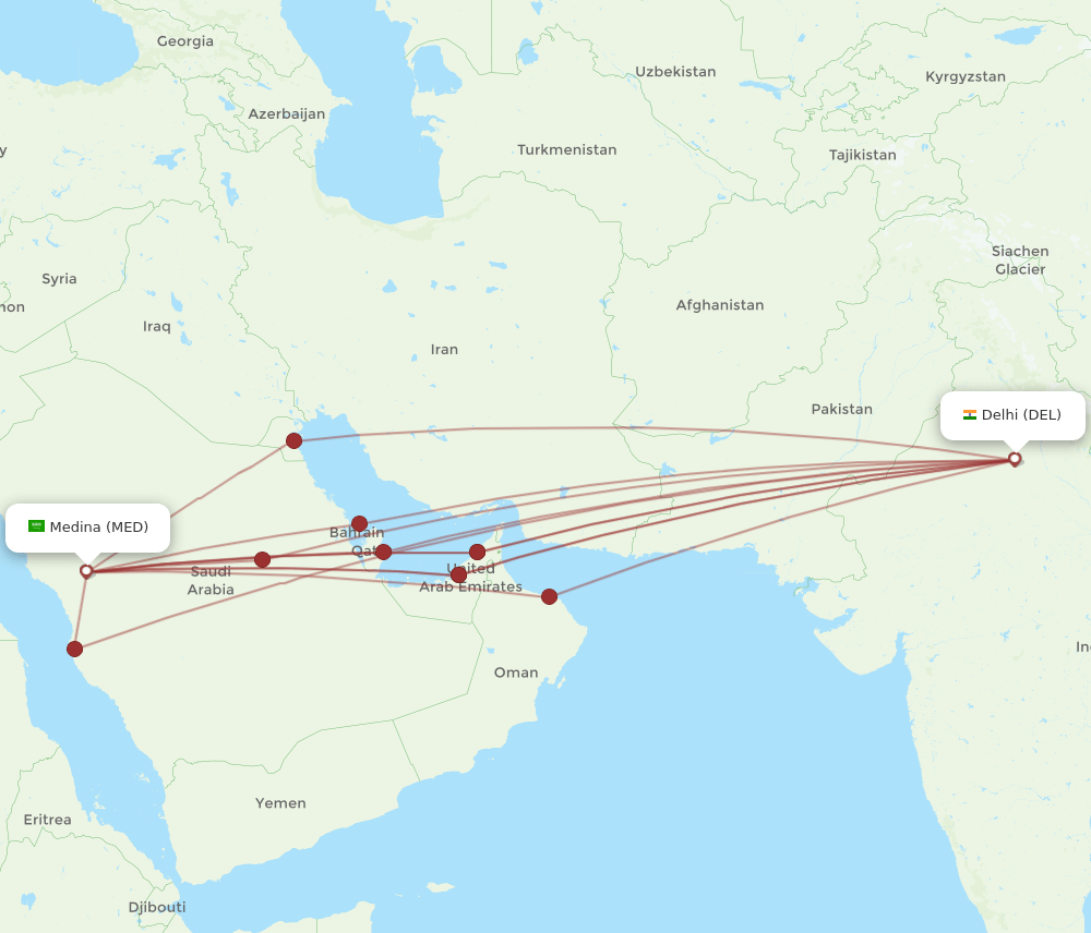 MED-DEL flight routes