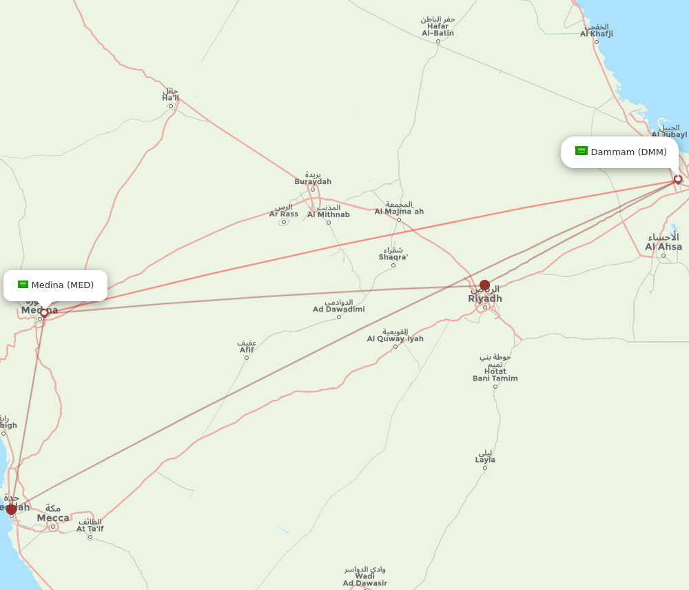 MED to DMM flights and routes map