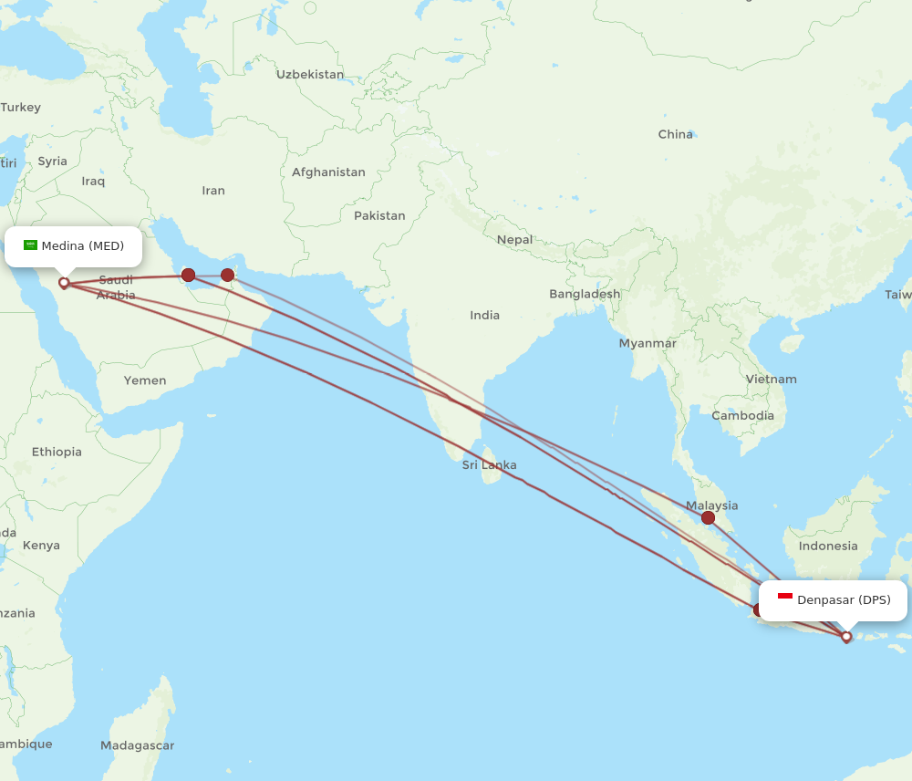 MED to DPS flights and routes map