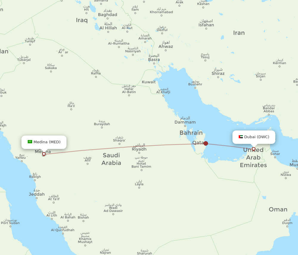 MED to DWC flights and routes map