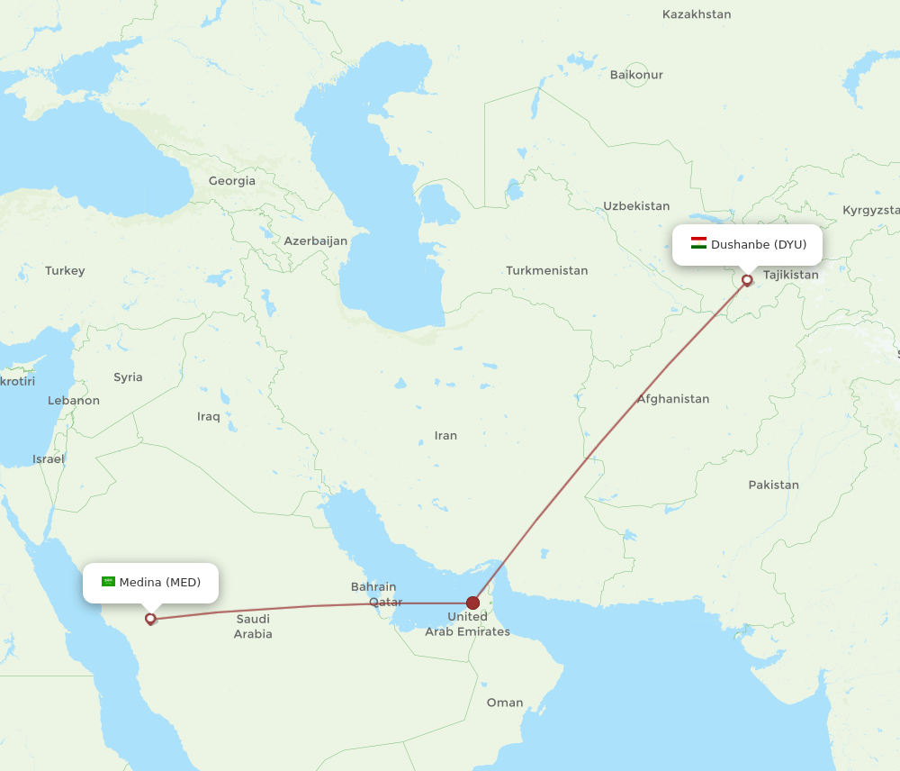 MED to DYU flights and routes map