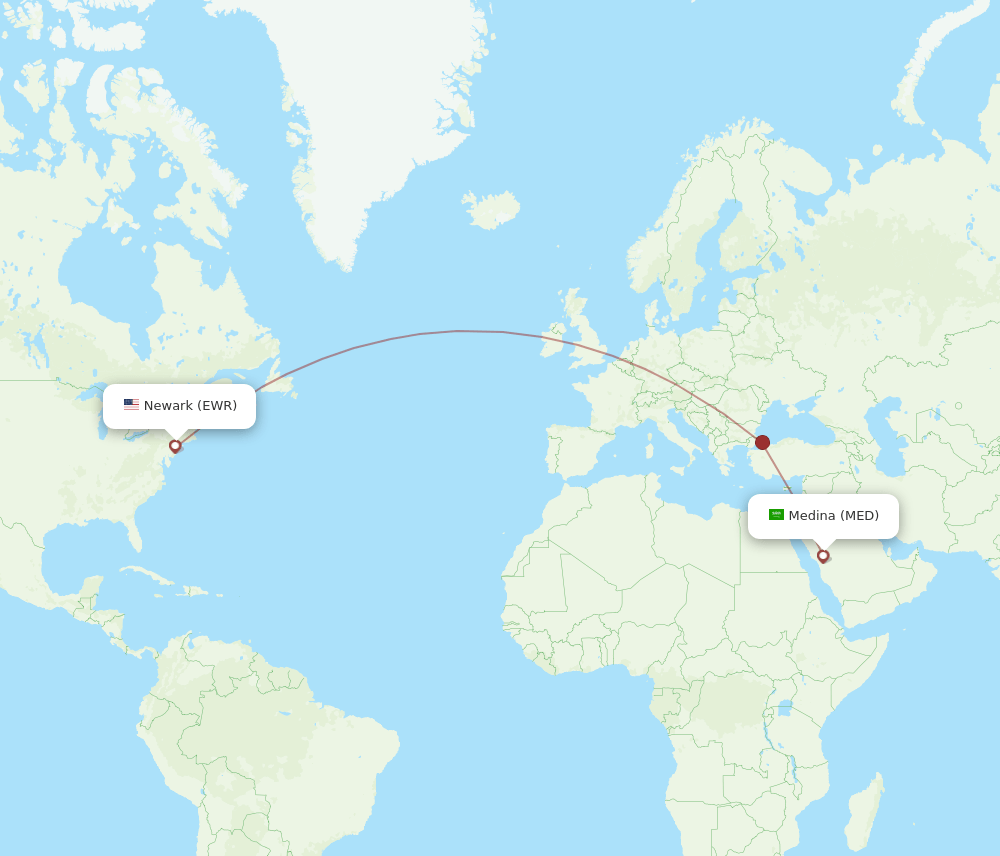 MED-EWR flight routes