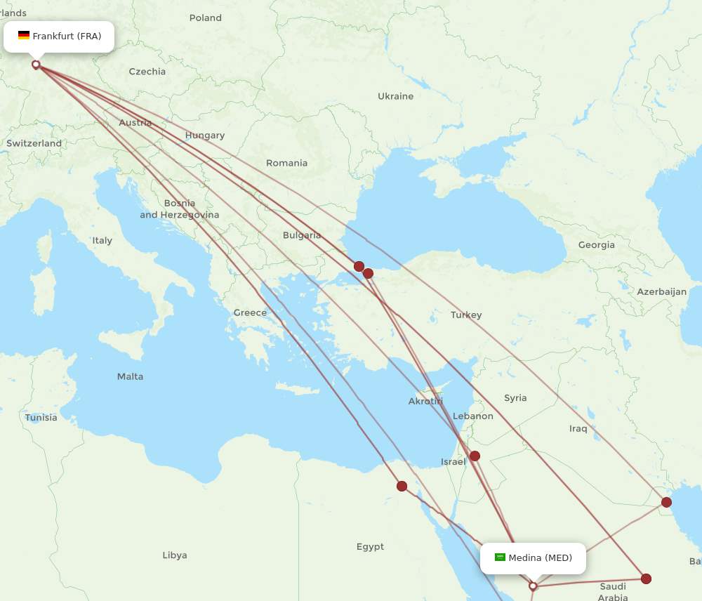 MED to FRA flights and routes map