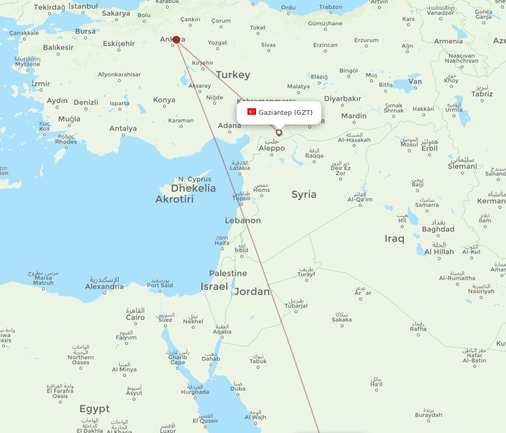 MED-GZT flight routes