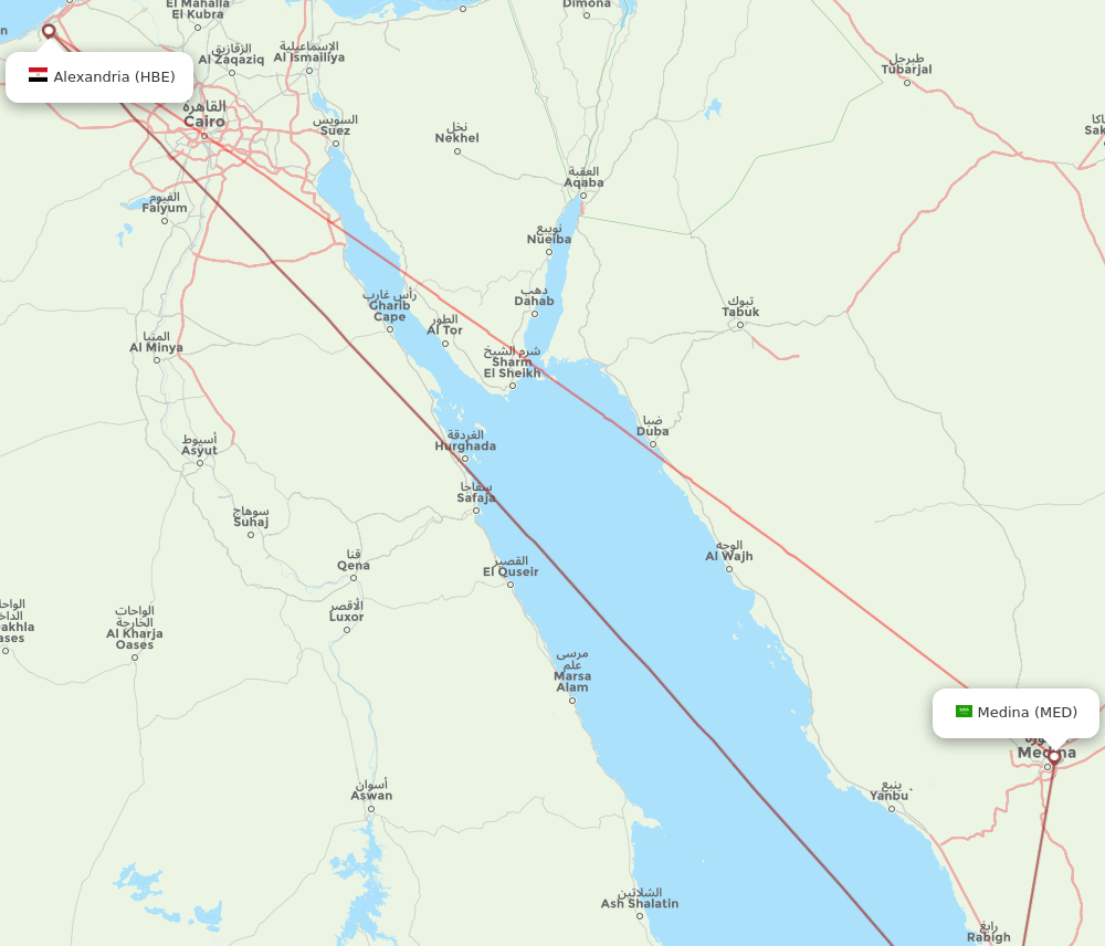 MED to HBE flights and routes map