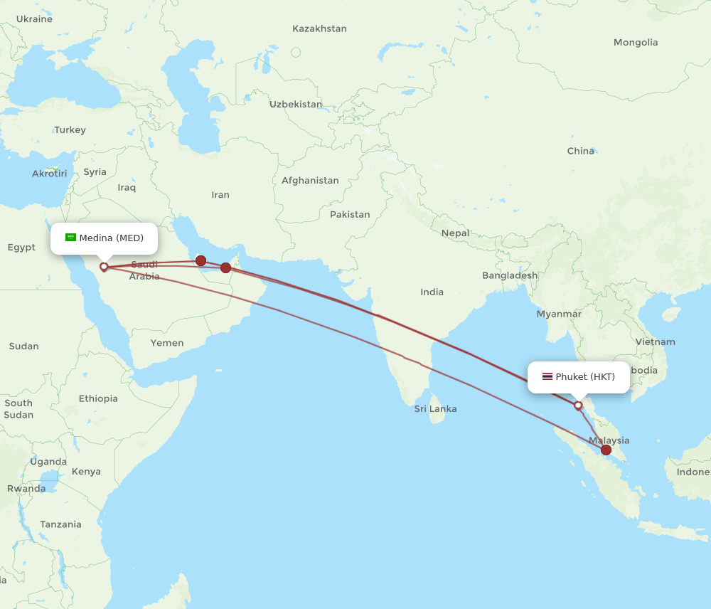 MED-HKT flight routes