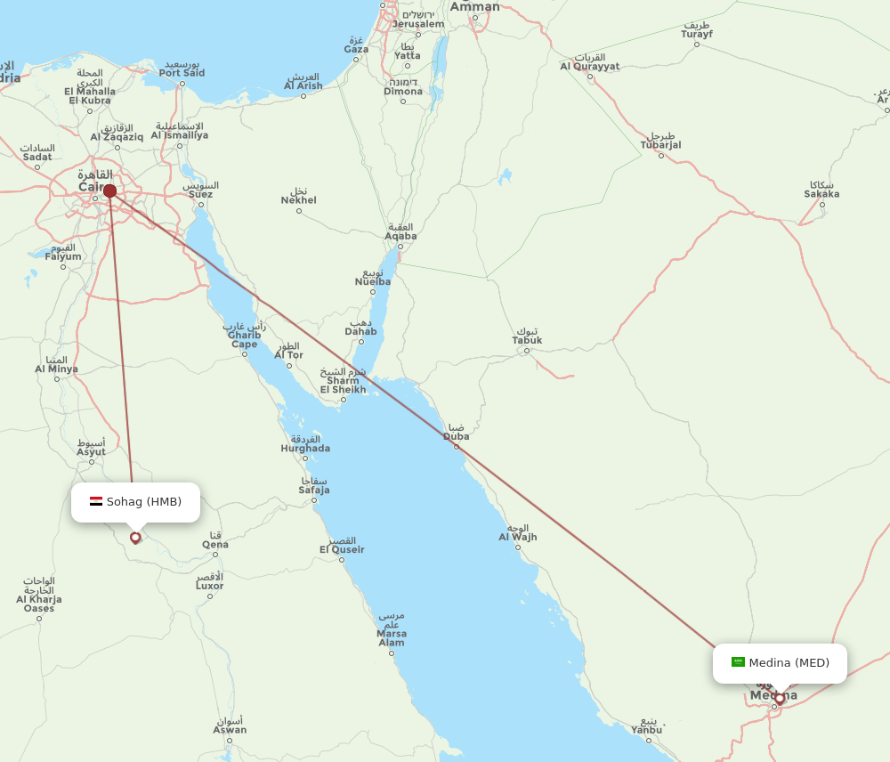 Sohag - Madinah route map and flight paths