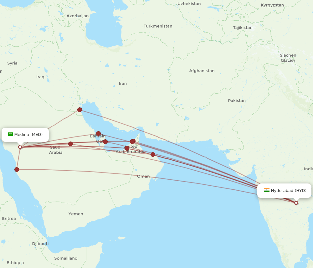 MED-HYD flight routes