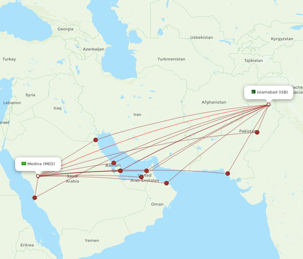 MED to ISB flights and routes map