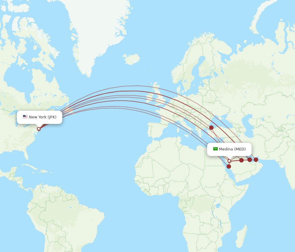 MED-JFK flight routes
