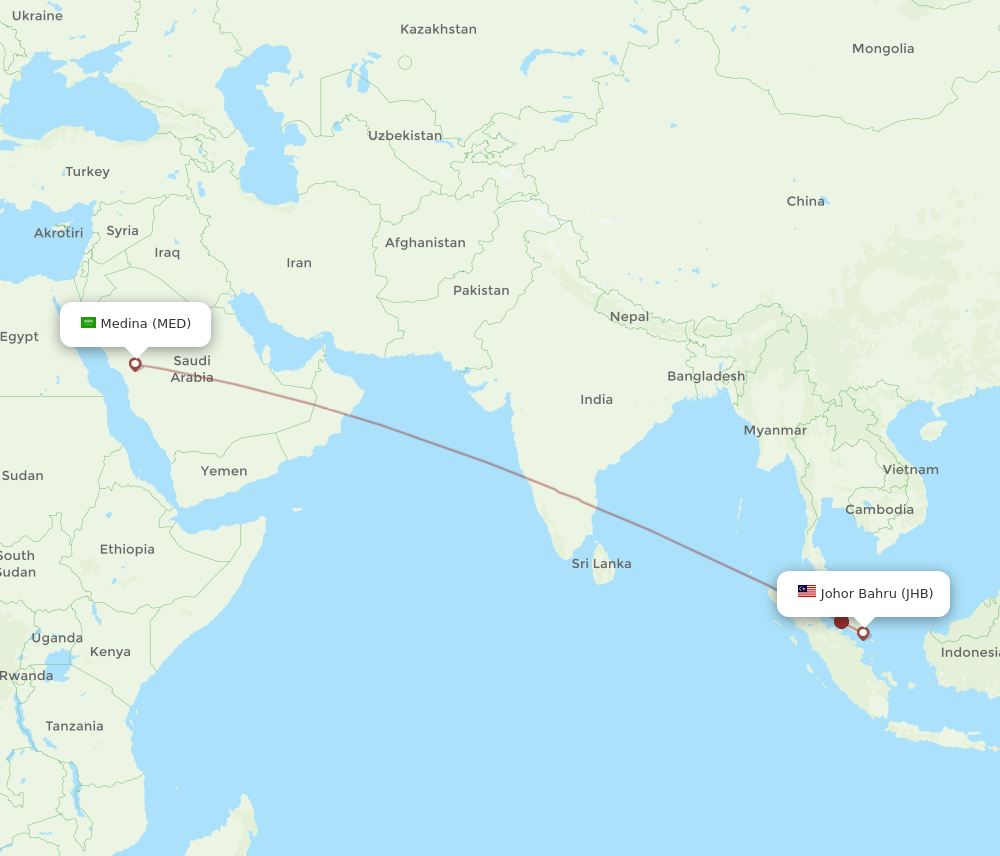 MED to JHB flights and routes map