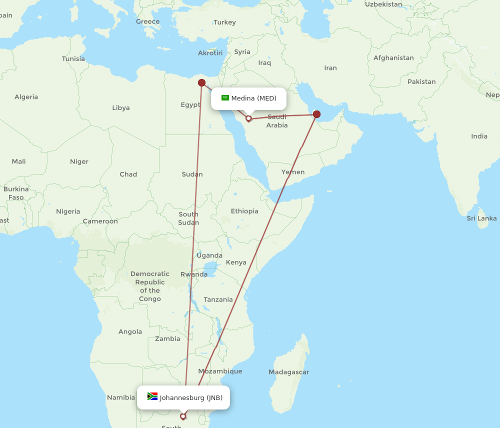 MED-JNB flight routes