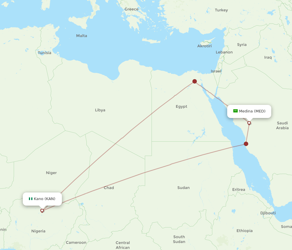 MED to KAN flights and routes map