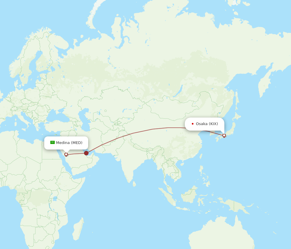 Osaka - Madinah route map and flight paths